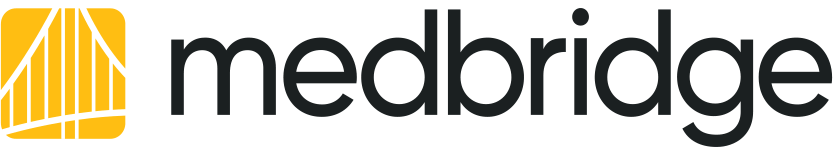 Medbridge logo with black text and a yellow and white abstract graphic on the left.